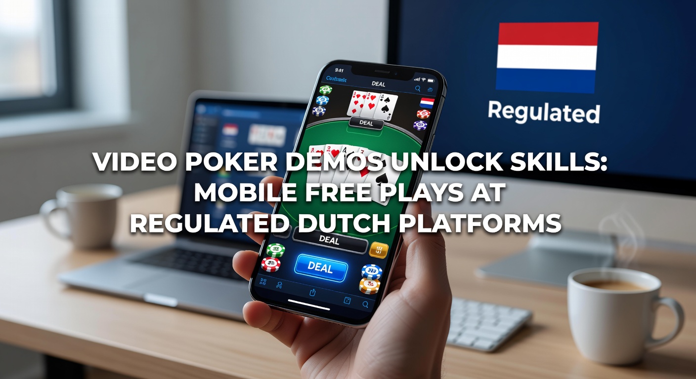 Mobiel scherm met video poker hold-opties en een winnende royal flush-uitbetaling, zichtbaar op een Nederlands casino-platform