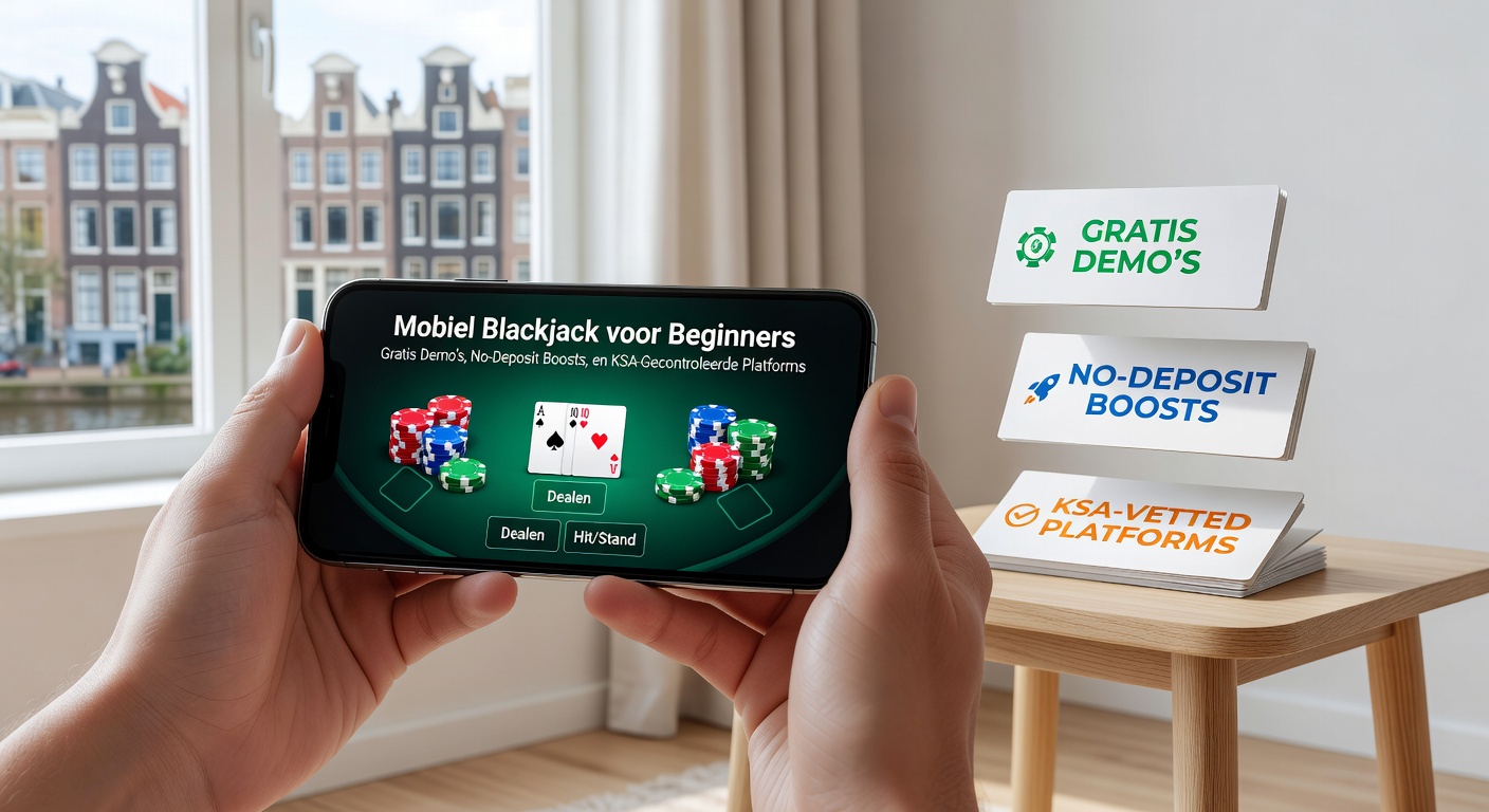 Overzicht van een no-deposit bonus op een mobiel blackjack scherm, met Nederlandse tekst en KSA-logo zichtbaar